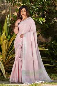 Diwali Collection nouvelle variété élégance dressing tendance pur tissu lin Saree avec chemisier avec argent Zari tissage à vendre - Product Image 5