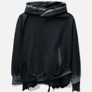 Nouveau sweat à capuche pour homme en molleton délavé à l'acide, logo personnalisé, décontracté, uni, 420g, hiver, surdimensionné, bas déchiré - Product Image 4