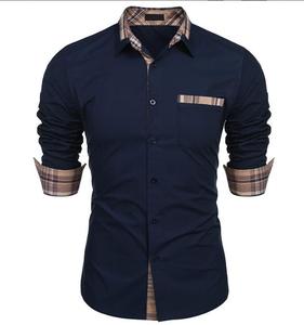 Dài tay áo 100% cotton rắn nút lên áo sơ mi giản dị đơn ngực đóng cửa nam đứng cổ Áo mùa thu - Product Image 5