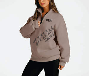 Sudadera con capucha de manga larga para mujer de alta calidad Otoño/Invierno sudadera con media cremallera tela tejida antiarrugas impresa Casual forrado - Product Image 1