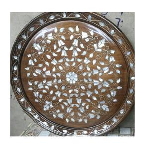 Unique Wooden Serving <b>Tray</b> <b>Round</b> Platter With Artistic MOP Work Great For Holiday Entertaining Home Showpieces And <b>Table</b> Styling - Product Image 1