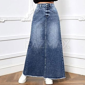 <b>High</b> Quality Customized Breathable Cotton Women Casual Workout Jeans Skirt with Pocket Solid Pattern All Seasons Wholesale - Product Image 5
