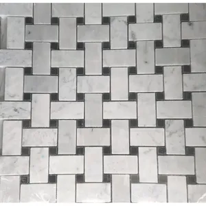 Carrara 1.2x2 honed หินอ่อนสีดำลายจุดตะกร้าสานพื้นกระเบื้องโมเสคหินอ่อนแปรงถ่านสำหรับอ่างหินอ่อนภายนอก - Product Image 1