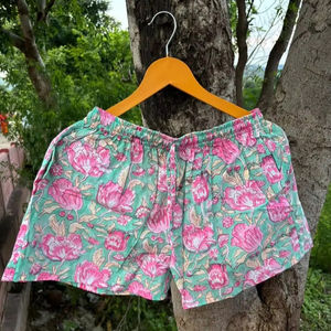 Short Jaipur en coton Hippie fait à la main Boho pour femmes vêtements de nuit à cordon floral avec poche tissu d'été Style bohème - Product Image 1