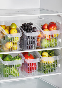 Transparent Eco-Friendly Stackable Refrigerator Organizer <b>Basket</b> with Handle Ventilated <b>Plastic</b> Fridge and Pantry Storage Bin - Product Image 6