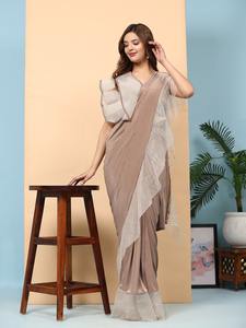 El último diseñador Faux Georgette Bordado Secuencia Trabajo Listo Para Usar Sari Por Fab Zone - Product Image 5