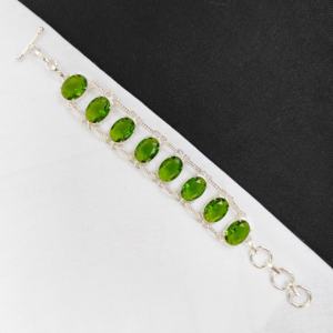 Pulseras de eslabones de cadena de moda de latón facetado de cristal de peridoto verde de diamante plateado ajustable de alta calidad para - Product Image 2