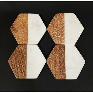 White Marble New Style Marble Unique Quality coaster Gift Custom Marble coaster Stone & Metal Inlay at <b>Star</b> Crafts India - Product Image 2