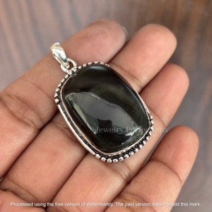 Pendentif en obsidienne argentée naturelle en vente flash exclusive, charme en argent sterling 925, collier pour femmes, accessoires de mode - Product Image 2