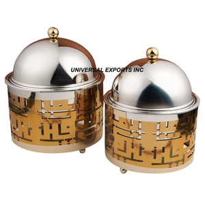 Juego de Dos Calentadores de Comida de Metal con Caligrafía Árabe, Cazuela de Diseño, Tamaño Personalizado, Calentador de Comida de Metal Decorativo y Elegante - Product Image 1