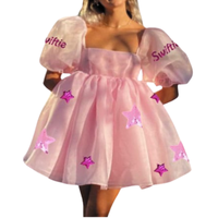 Meilleurs prix Organza Respirant Broderie Paillettes Célèbre Chanteur Fans Mini Robe Courte pour Die Hard Fans Custom Apparel Party