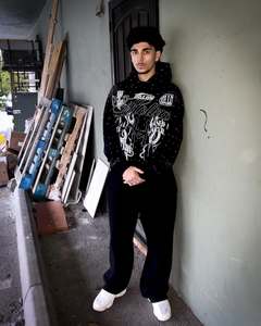Sweat à capuche pour hommes en coton vintage de haute qualité délavé à l'acide surdimensionné avec strass - Product Image 6