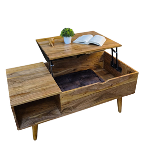 Mesa de centro moderna de madera natural con almacenamiento oculto y espacio lateral para sala de estar, muebles para el hogar - Product Image 2