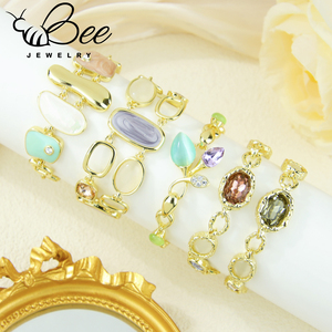 กำไลข้อมือทองเหลืองชุบทอง 14k ประดับคริสตัลหลากสีสันสไตล์ยุโรป ไม่หมอง พร้อมเคลือบเรซิ่นเคลือบเงา ทำด้วยมือ - Product Image 3