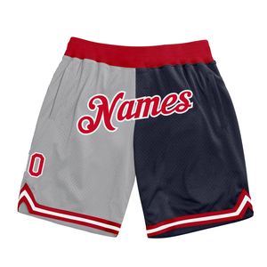 Industrie Direct Engro Sportswear Basketball <b>Shorts</b> Custom Gray <b>Red</b>-Navy Authentic Throwback Split Fashion Basketball <b>Shorts</b> - Product Image 1