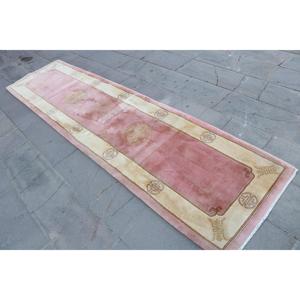 Turkish Runner Rug 2.5x10 ft, Pink <b>Brown</b> Floral Rug <b>Wool</b> - Product Image 2