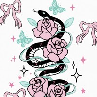 Coque de téléphone magnétique 2-en-1 en PC mat avec motif tatouage rose et serpent pour iPhone 17 Pro Max, 17 Pro, 17 Air
