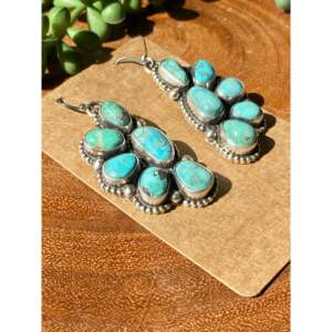 Kathleen Chavez Carico Lake Turquoise & Sterling Silver Drop <b>Earrings</b> <b>Post</b> Dangle Design - Product Image 2