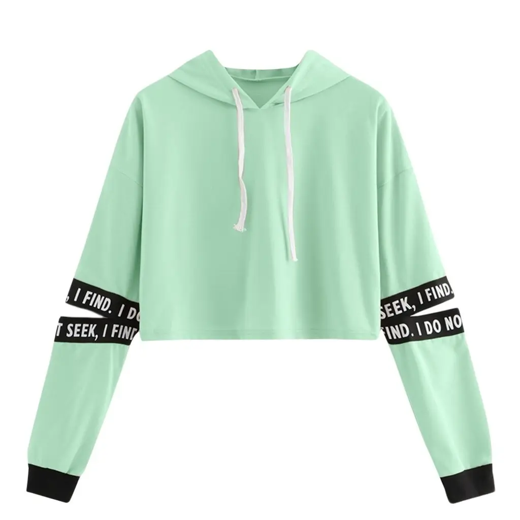 Women Sleeve Hoodies Crop Top For T Girls Autumn Thin Hooded Cropped Pullover Women's Crop Top Hoodies