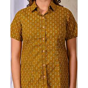 Camisa de Manga Media para Mujer, de Algodón Color Mostaza, Estampada, de Popelina - Product Image 2