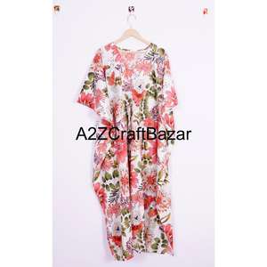 Caftán para Mujer, Algodón Indio, Estampado Floral a Mano, Maxi Largo, para Playa, Ropa de Dormir, Kimono, Cuello en V, Cinturón, Lavable, Diseño Y2K - Product Image 6