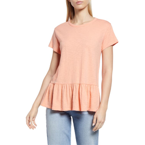 T-shirt slim fit Caslon rosa corallo con colletto a fiocco, decorazioni floreali a righe, motivo animale animato, in maglia traspirante, taglie dalla S alla XL - Product Image 1