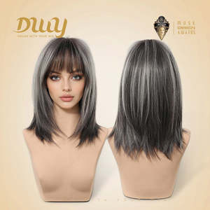 Elysia H-DWY Mid-Length Glueless Synthetic <b>Wig</b> Brown with Highlighted Transparent Lace - Product Image 1