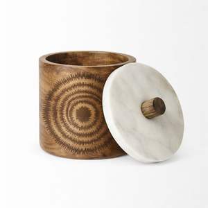 new arrival Wooden Storage Box with Artistic Floral Lid Round Wooden Container with <b>Marble</b> Top for Home Decor - Product Image 3