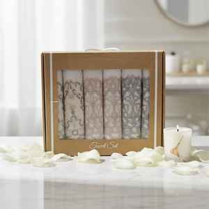 Lot de 6 serviettes de toilette en coton turc 100% en boîte, 50x70cm, dentelle brodée Paris, 390 GSM, luxe, pour hôtel et usage domestique, salle de bain - Product Image 2