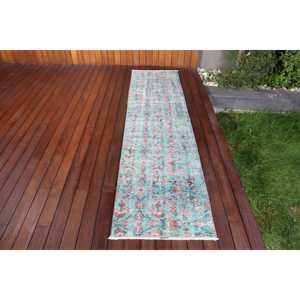 Alfombra Turca Vintage de 2.1x8.5 pies, Alfombra de Pasillo, Alfombra de Lana Azul - Product Image 1