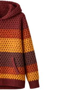 Pull à capuche en tricot rayé multicolore personnalisé pour femmes, pull d'hiver, sweat à capuche en crochet épais, chaud, décontracté, surdimensionné, streetwear - Product Image 3