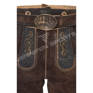 ล่าสุดบาวาเรีย Lederhosen สั้นหนัง Cowhide แท้ปุ่มเย็บปักถักร้อยด้านหน้าปิดด้านข้างและกระเป๋าด้านหลังพร้อมห่วงเข็มขัด - Product Image 2