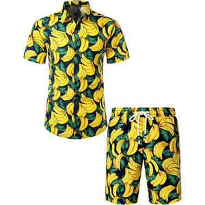 Ensemble chemise boutonnée et short unisexe d'été, imprimé personnalisé, brodé, séchage rapide, polaire thermique, 2 pièces, style streetwear, ensembles de vêtements d'extérieur pour hommes - Product Image 1