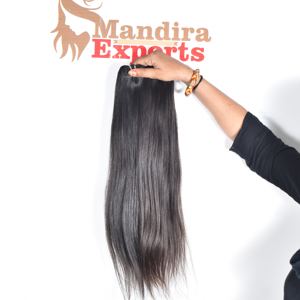 Pure Virgin Black Straight Bundles Extensiones de cabello humano de templo alineado con cutícula cruda Estilo de onda natural no procesado químicamente - Product Image 4