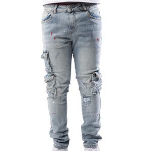 Jeans ajustados elásticos para hombre 2026, estilo motero, rasgados, con agujeros, de mezclilla de alta calidad, estilo hip hop, color negro. - Product Image 1