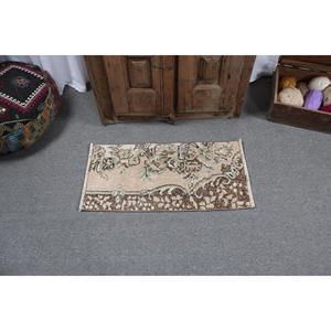1.4x2.8 ft Turkish Rug, Vintage Small Rug, <b>Brown</b> Floral <b>Wool</b> Rug - Product Image 3