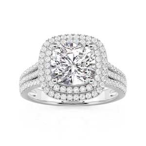 Bague de fiançailles Jeulia Double Halo avec zircon carré taille coussin - Product Image 1