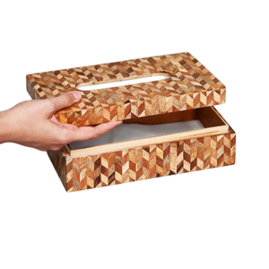 Porte-serviettes décoratif vintage élégant incrustation en bois de manguier artisanal pour la décoration intérieure et les boîtes à mouchoirs pour accessoires de maison - Product Image 1