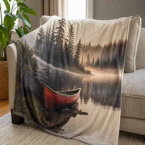 Custom Printed <b>Throw</b> Blanket Personalized Canoe Lake Gift Sublimation Flannel Fleece Polyester - Product Image 1