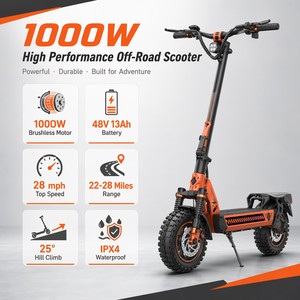Patinete Eléctrico Plegable de Dos Ruedas, Motor de 48V 1000W, Batería de Litio de Largo Alcance (22-28 Millas), Todoterreno, Impermeable, Control por Aplicación, para Adultos - Product Image 4