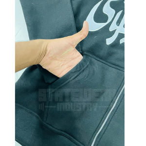 Sweat à capuche zippé pour homme, logo personnalisé, broderie, impression en relief, prix de gros, 100% coton, 450 GSM, respirant, sweat à capuche zippé pour homme - Product Image 3