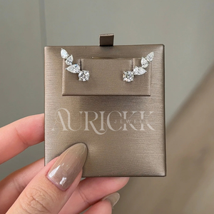 Boucles d'oreilles grimpantes en argent sterling avec moissanite ronde et taille poire, plaquées or rhodié, clous de luxe pour mariage, fête, fiançailles, cadeau - Product Image 3