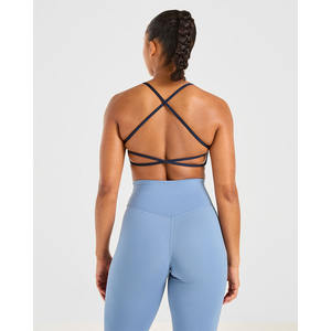 Soutien-gorge de sport à dos croisé bleu marine profond flatteur décolleté en V à bretelles dans le dos soutien-gorge de sport Fitness pour femmes adultes à fort impact vente en gros - Product Image 6