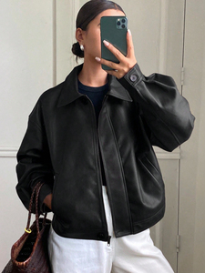 Custom Designed High Quality Genuine <b>Leather</b> <b>Bomber</b> Style <b>Jacket</b> <b>Women</b> Plus Size Button Closure Breathable Finished OEM - Product Image 2