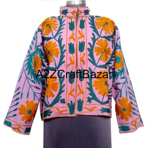 Blouson d'hiver tendance pour femme avec broderie indienne Suzani à motif floral 100% coton écologique à séchage rapide et respirant - Product Image 1