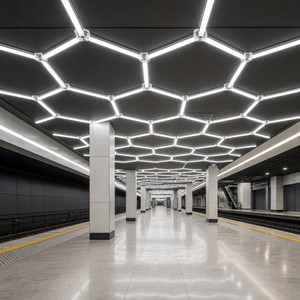 Lámpara de Techo LED Hexagonal de Aluminio con Estructura de Panal, 6000K, CRI 90, para Plataformas de Estaciones de <span class=keywords><strong>Metro</strong></span> - Product Image 1