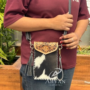 Hand Tooled Leather <b>Phone</b> Holster with <b>Belt</b> Clip High Quality Genuine Leather Crossbody Mobile Bags Cowhide Wristlet <b>Phone</b> <b>Pouch</b> - Product Image 1