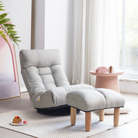 Fauteuil de sol ergonomique gris réglable avec base pivotante à 360°, canapé inclinable pliable pour chambre, balcon, tatami