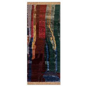 Manchaha Abstract Pattern Wool & Bamboo <b>Silk</b> Rugs <b>Red</b> & Orange Hand Knotted for Home Use-Les-2817 by Jaipur Rugs US - Product Image 1