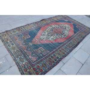 พรมวินเทจตุรกีขนาดใหญ่ 5.2x10.1 ฟุต สีแดงน้ำเงินลายดอกไม้ ทำจากขนสัตว์ - Product Image 3